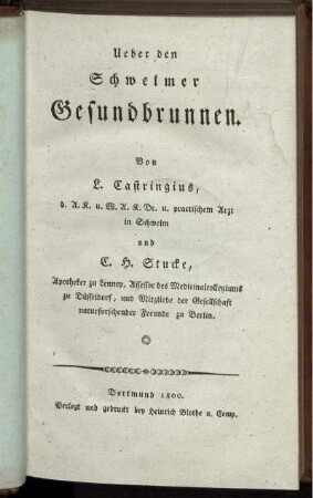 Ueber den Schwelmer Gesundbrunnen