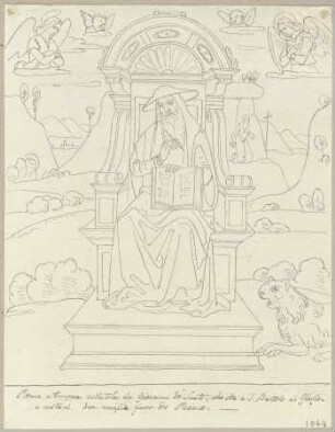 Der Heilige Hieronymus auf dem Thron, nach einem Gemälde von Giovanni Santi in San Bartolo bei Pesaro, heute in der Pinacoteca Vaticana in Rom