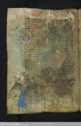 83v: kolorierte Federzeichnung: Moses als Richter