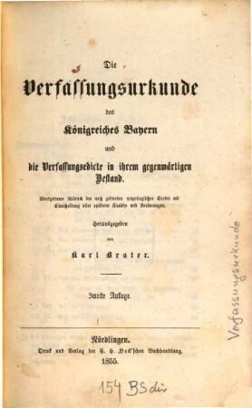 Die Verfassungs-Urkunde des Königreiches Bayern ... : hrsg.. von Karl Brater