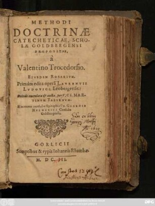 Methodi Doctrinae Catecheticae : Scholae Goldbergensi Propositae