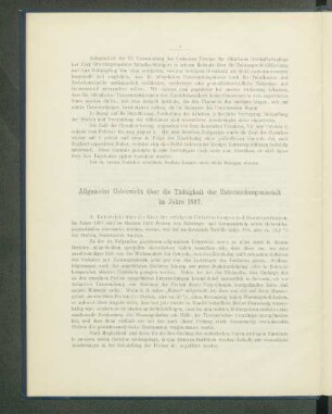 Allgemeine Uebersicht über die Thätigkeit der Untersuchungsanstalt im Jahre 1897.