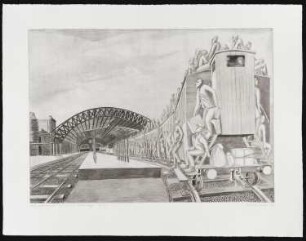 Radierung des Künstlers Erhard Groß, Titel: Hamsterfahrer Görlitzer Bahnhof, Ed. 3/30, 1990