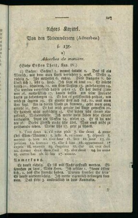 207-209, Achtes Kapitel. Von den Nebenwörtern (Adverbes.)