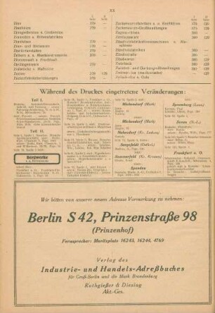 Während des Druckes eingetretene Veränderungen