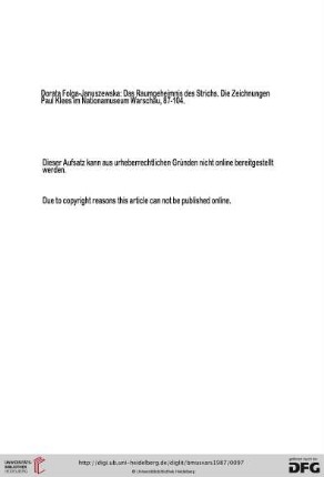 Das Raumgeheimnis des Strichs. Die Zeichnungen Paul Klees im Nationalmuseum Warschau