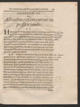 Membrum III. De Actionibus ex Conventione expressa oriundis.