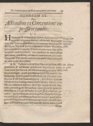 Membrum III. De Actionibus ex Conventione expressa oriundis.