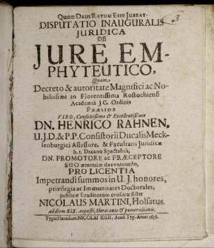 Disputatio Inauguralis Iuridica De Iure Emphyteutico