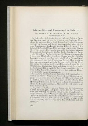 Reise von Beirut nach Konstantinopel im Herbst 1915