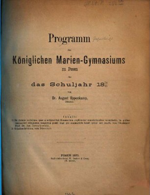 Programm des Königlichen Marien-Gymnasiums in Posen, 1874/75