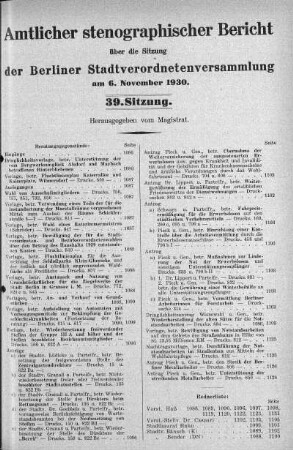 Sitzung 39, 6. November 1930
