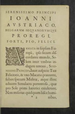 Serenissimo Principi Ioanni Austriaco