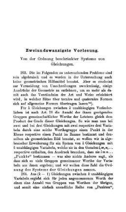 Zweiundzwanzigste Vorlesung. Von der Ordnung beschränkter Systeme von Gleichungen.