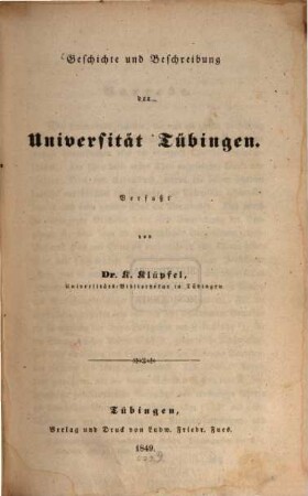 Geschichte und Beschreibung der Universität Tübingen