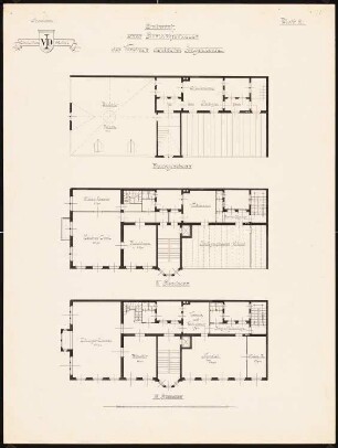 Geschäftshaus für den Verein Deutscher Ingenieure, Berlin: Grundrisse 3. und 4. OG, Dachgeschoss (1:100)