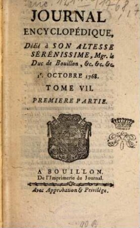 Journal encyclopédique ou universel. 1768, 7
