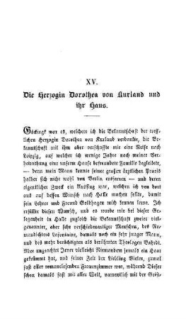 XV. Die Herzogin Dorothea von Kurland und ihr Haus