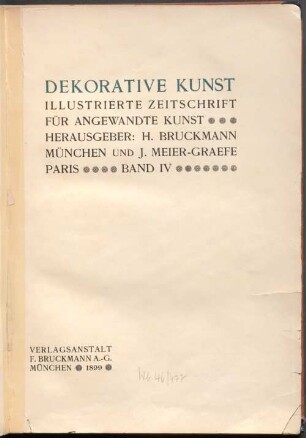 Dekorative Kunst : illustrierte Zeitschrift für angewandte Kunst. 4, 4. 1899