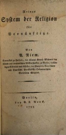 Reines System der Religion für Vernünftige