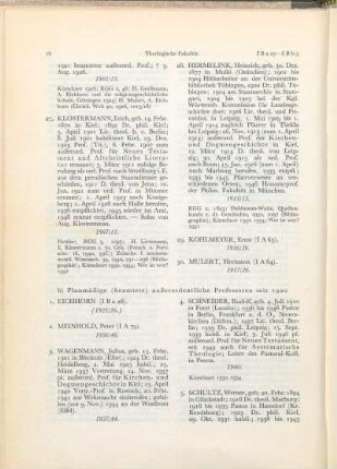 b) Planmäßige (beamtete) außerordentliche Professoren seit 1920