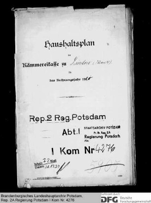 Haushaltsplan der Kämmereikasse in Lindow für das Rechnungsjahr 1920
