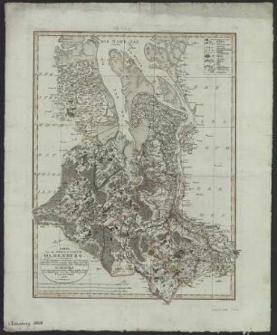 Karte vom Herzogtum Oldenburg, 1:170 000, Kupferstich, 1808