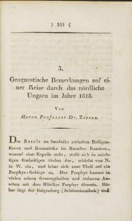 3. Geognostische Bemerkungen auf einer Reise durch das nördliche Ungarn im Jahre 1818.
