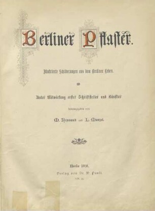 Berliner Pflaster : illustrierte Schilderungen aus dem Berliner Leben