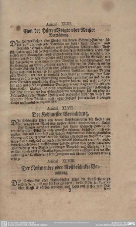 Articul XLVI. Von der HüttenVoigte oder Maister Verrichtung.
