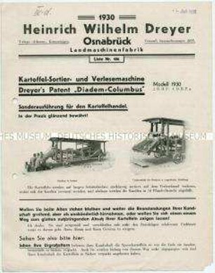 Kartoffelsortier- und Verlesemaschine Dreyer's Patent "Diadem-Columbus"