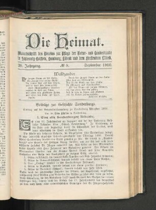 20. Jahrgang. No. 9. September 1910.