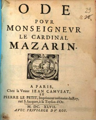 Ode pour Monseigneur le Cardinal Mazarin