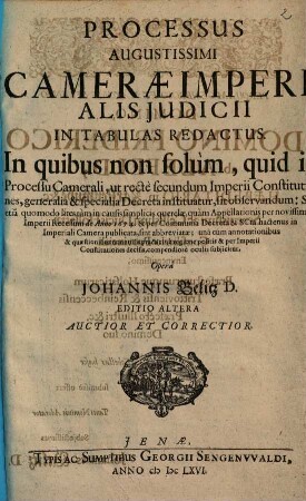 Processus augustissimi camerae imperialis judicii in tabulas redactus