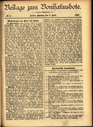 Zweite Ausgabe vom Sonntag, den 08. April 1900.