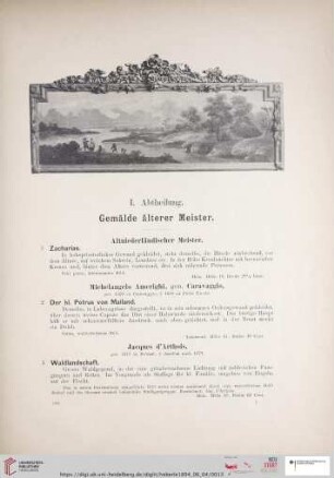 I. Abtheilung. Gemälde älterer Meister (Nr. 1 - 191)