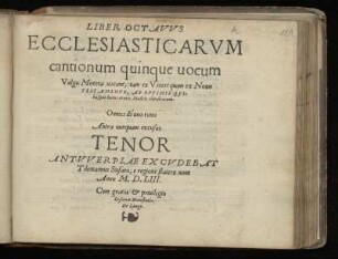 Liber octavus ecclesiasticarum cantionum quinque vocum ... Tenor