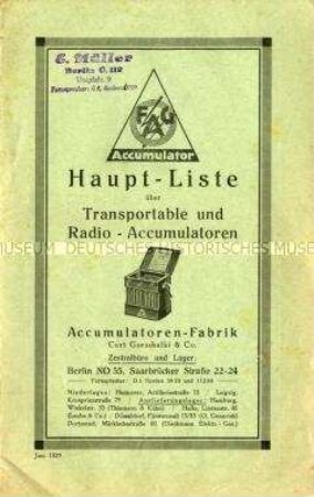 Haupt-Liste über transportable und Radio-Accumulatoren