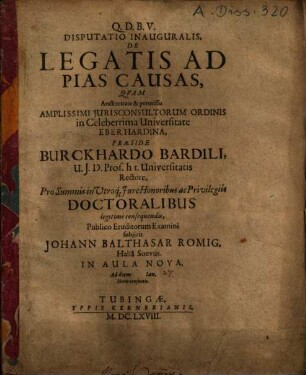 Disputatio inauguralis de legatis ad pias causas