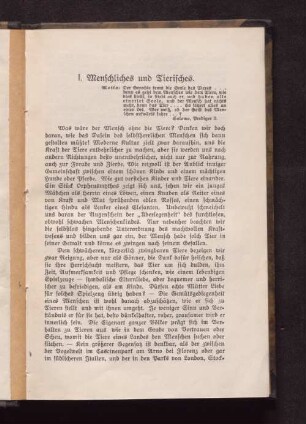 I. Menschliches und Tierisches.