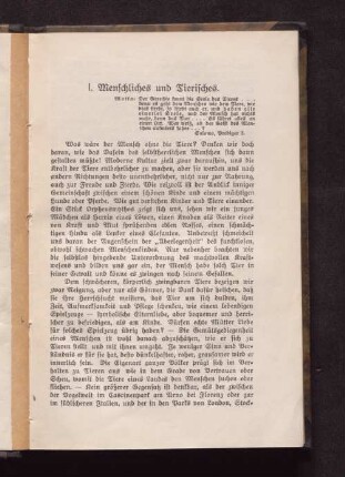 I. Menschliches und Tierisches.