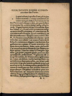 Hieronymus Emser Conspiratoribus suis Pacem.