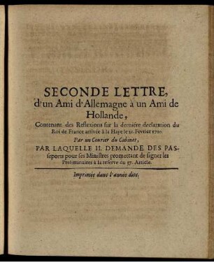 Seconde Lettre, dún Ami dÁllemagne a un Ami de Hollande ...