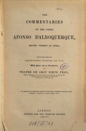 The commentaries of the great Afonso Dalboquerque, second viceroy of India, [1]