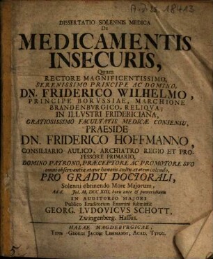 Dissertatio Solennis Medica De Medicamentis Insecuris