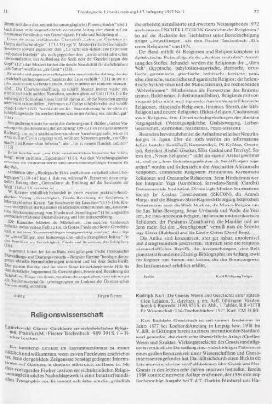 21-22 [Rezension] Lanczkowski, Günter, Geschichte der nichtchristlichen Religionen