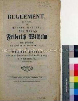 Verordnung von Friedrich Wilhelm II. König von Preußen betreffend Erbhuldigung der Kurmark