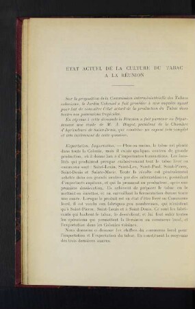 État Actuel De La Culture Du Tabac A La Réunion.