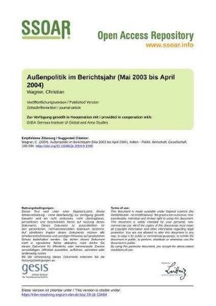 Außenpolitik im Berichtsjahr (Mai 2003 bis April 2004)