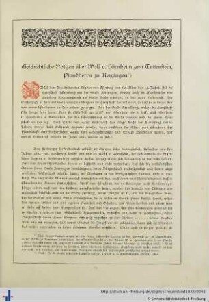 Geschichtliche Notizen über Wolf von Hürnheim zum Tuttenstein, Pfandherrn zu Kenzingen.